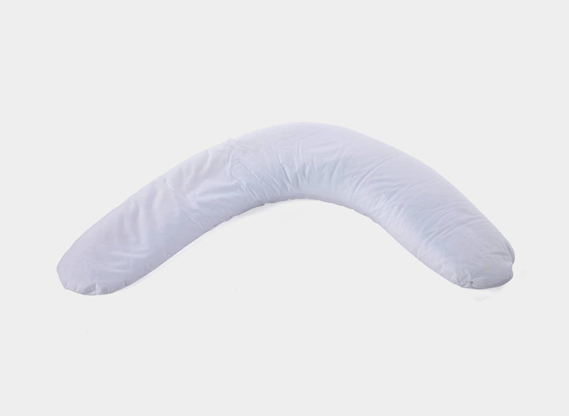 White side sleeper body pillow for comfortable sleep.