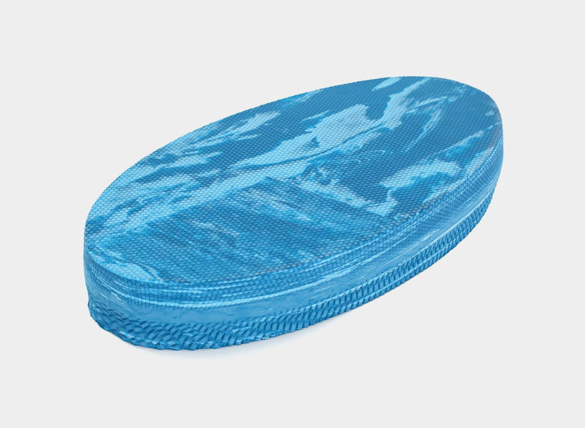 Blue large oval Pilates cushion for comfort and support.