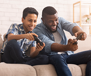 Family playing video games